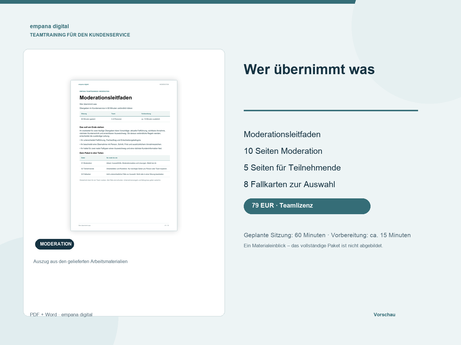 Materialvorschau Wer übernimmt was?: Moderationsleitfaden und Paketumfang